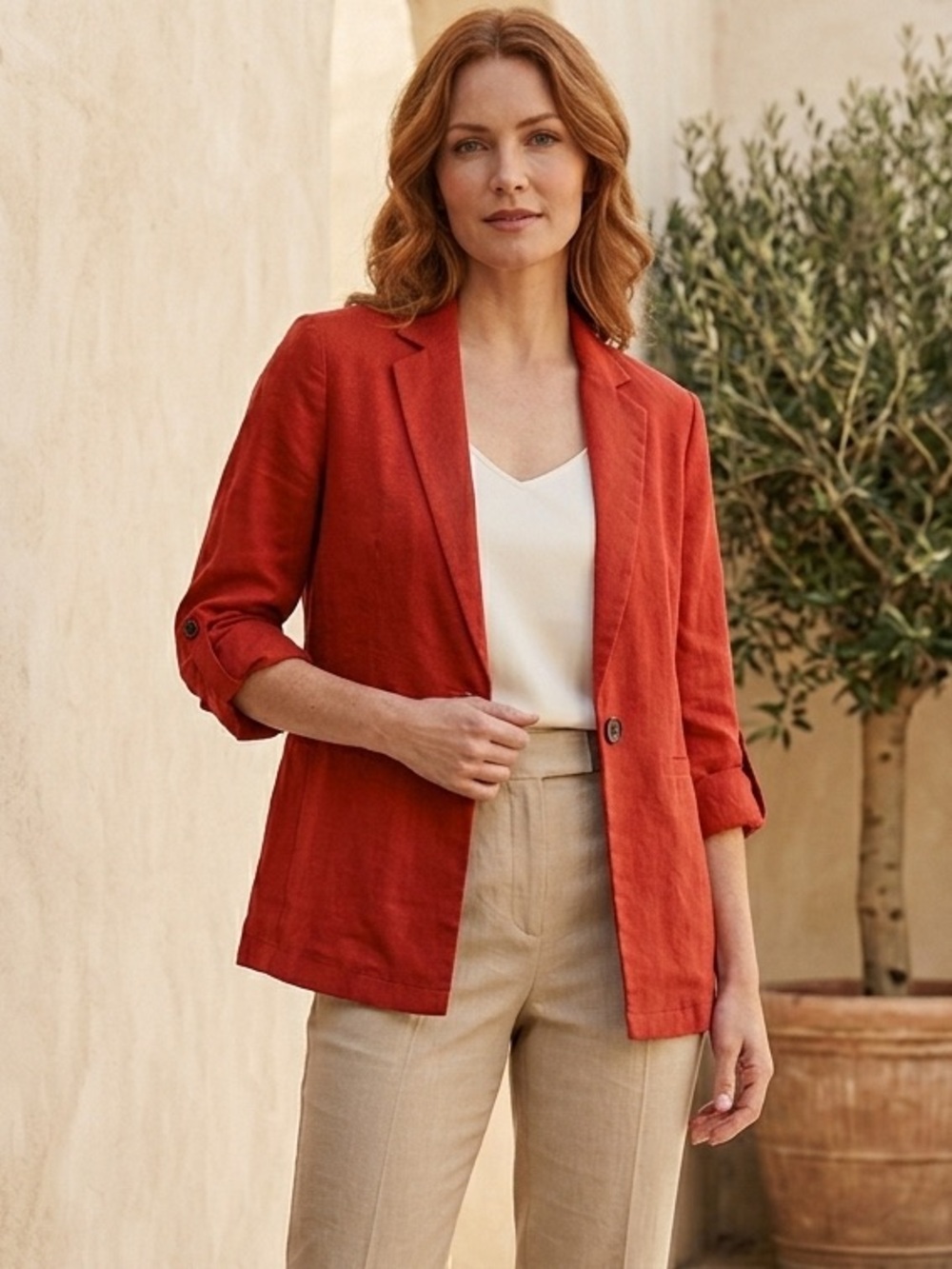 Terracotta Linen Blazer – 100% Linen – Size S